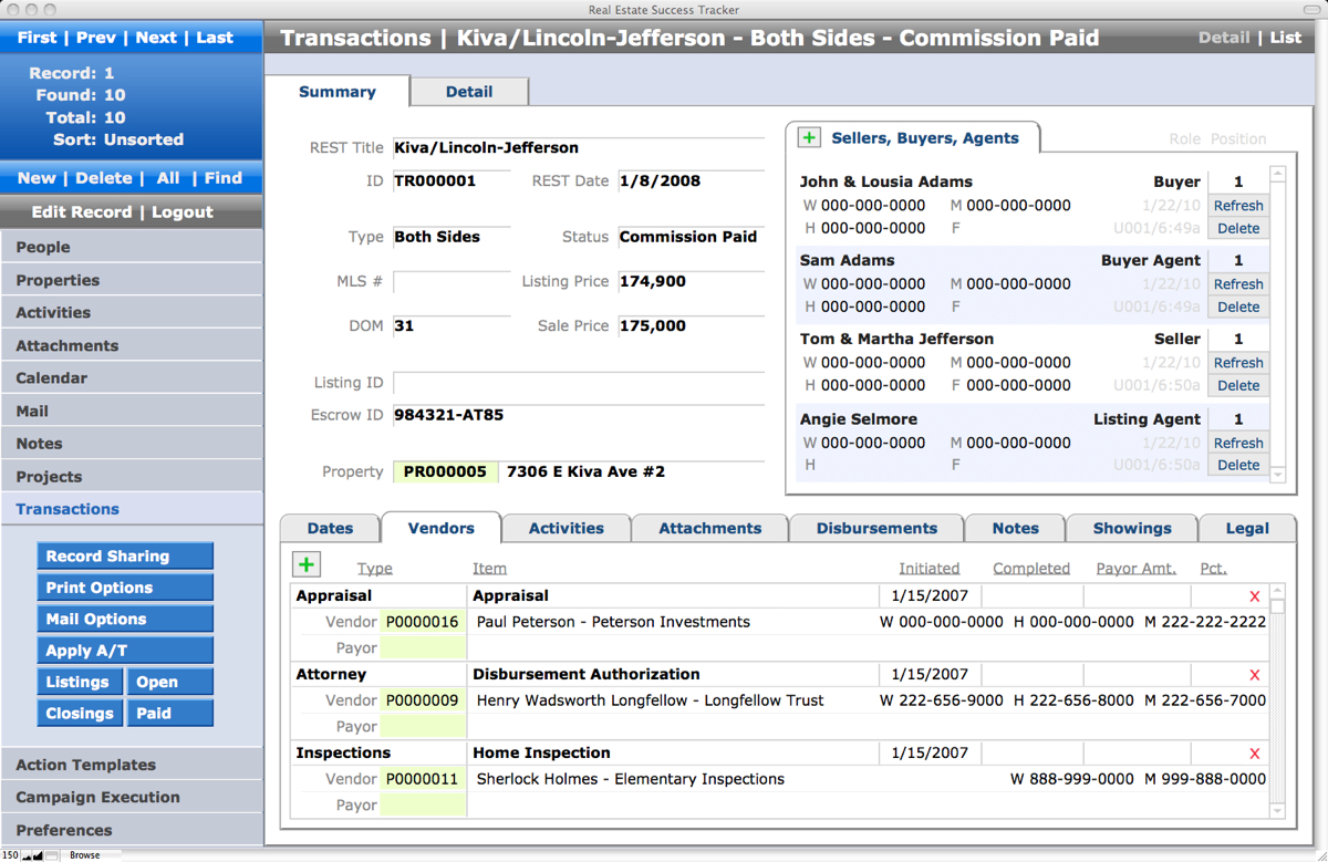 TRANSACTIONS: Report vitals with real-time income view.